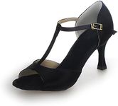 JIAJIA 20511 Women's Satin Sandals Flared Heel Latin Salsa Performance Dance Shoes Color Black,Size 6.5 B(M) US/37 EU
