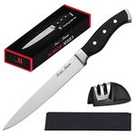 8" Professional Carving Knife Set | Master Maison Premium German Stainless Steel Slicing Knife Kitchen Set With Dual Sharpener & Edge Guard | Ergonomic, Triple-Riveted Handle (8" Carving Knife, Black)