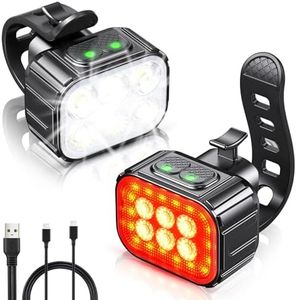 Bike Lights Set Ultra Bright, Cuvccn Bicycle Light Rechargeable with 6 Spot & Flood Beams, IP65 Waterproof Bike Lights for Night Riding, DIY 4X4 + 6X6 Modes Bike Headlight and Tail Light Reflectors