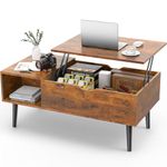 Sweetcrispy Coffee Table Brown, Lift Top Coffee Tables for Living Room, Small Rising Wooden Dining Center Tables with Storage Shelf and Hidden Compartment