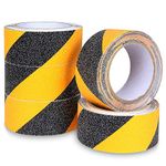 SENENQU 5pcs Anti Slip Hazard Tape, 50mm x 5m High Traction Hazard Warning Grip Tape, Self Adhesive Safety Tape, Abrasive Marking Barrier Tape for Steps Deck Floor Stair – Black Yellow1