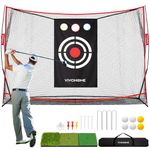 VIVOHOME 10 x 7ft Golf Net for Hitting, Chipping, Driving Training, Heavy Duty Golf Practice Net for Indoor, Backyard, Garage, with Mat, Target Cloth, 8 Tees, 6 Balls, Carry Bag