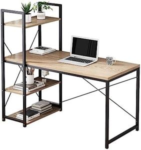 Computer Desk with Storage Shelves Corner Desk Writing Table Workstation Home Office Desk with 4-Tier Reversible Bookshelf Metal Frame 1.2m