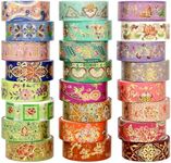 refustar 24 Rolls Washi Tape Set, Gold Foil Floral Decorative Tape for Scrapbooking, Bullet Journaling, Planner, DIY Crafts, Christmas - Floral Feast