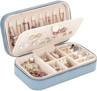 Casiwaft Joyero de Viaje de Terciopelo, Organizador de Joyas Portátil para Mujer, Pequeño Joyero de Viaje para Anillos, Aretes, Pendientes, Pulseras y Collares, Azul