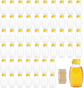 ENIPEDITA 55 Pcs 12 oz Plastic Honey Bottles with Lids Caps Clear Empty Refillable Jars Honey Dispenser Containers Leak Resistant Squeeze Bottle for Dispensing and Storing Maple Syrup