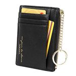 Women's 8 Cards Slim Minimalist Card Holder Coin Change Purse Keychain Front Pocket Wallet, Black