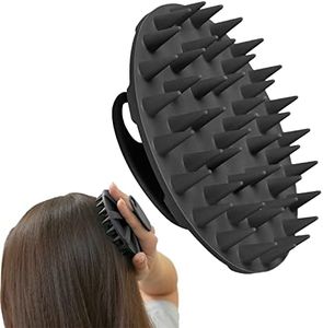 INNERNEED Scalp Care Massager Shampoo Brush, Wet & Dry Manual Head Scrubber Hair Washing, Soft Silicone Bristles, for Hair Growth, Dandruff Removal, Comfortable for All Hair Types (Black)