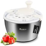 RAINBEAN Salad Spinner Stainless Steel Large, Multi-Use Lettuce Spinner Wash Spin and Dry Fruits and Vegetables with Drain Bowl Colander Spinner (5 Qt)