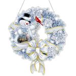 Christmas Diamond Art Painting Wreath Hanging Sign Decorations, DIY 5D Crystal Diamond Painting Garland Crafts Kits, Christmas Diamond Art Painting Crafts Kit for Home Window Door Decor Gift