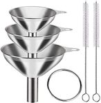 THW® 3 Sizes Stainless Steel Funnel, Large Medium Small Funnel Set of 3 with 2 Brushes for cleaning Funnel Nozzle, Food Grade Funnels for Kitchen/resaurant (sizes 7.5 cm 5.5 cm and 4.5 cm)