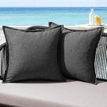 MIULEE Outdoor Cushions Waterproof Faux Linen Decorative Outside Cushion Covers Water Resistant for Garden Sofa Livingroom Chair Bedroom Tent Park Patio 45x45cm Set of 2 Dark Grey