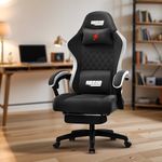 DROGO Throne Ergonomic Gaming Chair with Foot Rest, Armrest & Adjustable Seat | Computer Chair with Fabric, Head & Massager Lumbar Support Pillow | Home & Office Chair with Full Recline (Black)