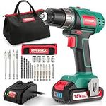 Cordless Drill 18V, HYCHIKA Electric Drill with 2000mAh Li-Ion Battery, 35N·m and 21+1 Torque Setting, 10mm Chuck, 2 Variable Speed, 22PCS Accessories and Carrying Case