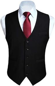 HISDERN Men's Suit Vest Black Business Formal Dress Waistcoat Vest with 3 Pockets for Suit or Tuxedo Slim Fit