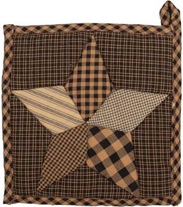 VHC Brands Farmhouse Star Cotton Primitive Tabletop Kitchen Fabric Loop Patchwork Square Pot Holder, 8" x 8", Charcoal Black