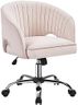 Yaheetech Fauteuil de Bureau en Velours avec Dossier Capitonné Arrondi Pivotant à roulettes Assise Réglable en Hauteur pour Chambre Bibliothèque Salon Crème