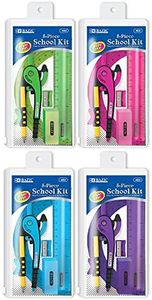 BAZIC Products Math Geometry Set 5 Pieces for Students, Protractor, Compass, Sharpener, Wood Pencil, Eraser, Storage Zipper Pouch, Drafting Drawing Tool, 24-Packs