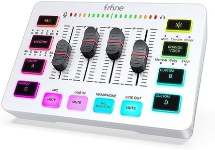 FIFINE Audio Interface with RGB Lights,Slider Fader for Podcast Streaming Gaming,PC Audio Mixer,Stream Deck with XLR Microphone Input,Voice Effects for Music Recording,Video Creating-SC3 White