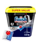 Finish Quantum Ultimate Dishwasher Detergent Pods, 3-Chamber Formula with Powerball, 2X Grease Fighting*, 24H Dried-On Stains, Deep Clean, Virtually Spotless Shine, No Pre-Rinse, 82 Tabs