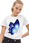 VLAM Beautiful Blue Fairy Butterfly Print Graphic T-Shirt for Women | Halfsleeve Roundneck Oversized T-Shirt for Women