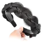 VOPPIS Wide Braided Headband with Teeth Synthetic Hair Plaited Headband Fishtail Braided Hair Band Hairpiece for Girls Women Beauty Accessory (Deep Brown, Wide)