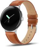 Tuocal Genuine Leather Strap Compatible with Google Pixel Watch 2 Strap/Pixel Watch Strap Smartwatch Band for Women Men, Soft Breathable Genuine Leather Adjusted Replacement Strap Wristband, Brown