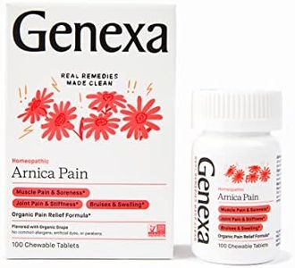 Genexa Arnica Tablets for Pain Relief Formula | Alleviate Muscle & Joint Pain, Soreness, & Stiffness | Delicious Organic Grape Flavor | Homeopathic Remedy Made Clean | 100 Chewable Tablets