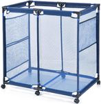 HAOYOO Pool Storage Bin, Pool and Ball Storage Organizer with Nylon Mesh Basket for Pool Floats, Large Capacity Swim Accessories Holder for Pool Balls, Noodles, Floats, Blue