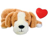 Calmeroos Puppy Heartbeat Toy Canadian-Owned Company Sleep Aid Puppy Anxiety Relief Soother Dogs Cuddle Calming Behavioral Aid for Pets (Brown Puppy with Heart)