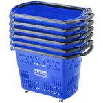 VEVOR Shopping Baskets, 6PCS, 39L Shopping Carts with Handles, Plastic Rolling Shopping Basket with Wheels, Large Portable Shopping Basket Set for Supermarkets, Retail Stores, Grocery Shopping, Blue