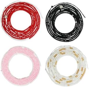 Teniinet 4PCS 50” Non-Stretching Handmade African Waist Beads for Women (Tie-on) (Style 4)