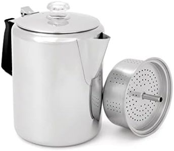 GSI Outdoors Percolator Coffee Pot I Glacier Stainless Steel with Silicone Handle for Camping, Backpacking, Travel, RV & Hunting - Stove Safe - 6 Cup