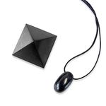 Karelian Heritage Shungite Stone Protection Amulet Tumbled Drop and Pyramid Set | EMF Defender Shield Protection Shungite Gift Set | Authentic Shungite for Home Office Room Chakra Balance S003