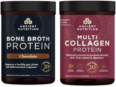 Ancient Nutrition Multi Collagen Protein Powder, Unflavored, 45 Servings + Bone Broth Protein Powder, Chocolate, 20 Servings