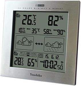 Youshiko Wireless Weather Station Radio Controlled Clock (2024 UK Version) Indoor Outdoor Temperature Humidity Maximum & Minimum 24 Hour Auto Reset