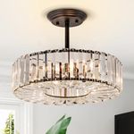 Crystal Pendant Light Fixture Black Chandelier Semi Flush Mount Chandelier Bedroom Crystal Ceiling Lighting for Dinning Room Living Room Entryway Chandelier Kitchen Light