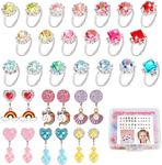 Toddler Toys for Ages 5-7 Little Girl Jewelry,Clip On Earrings For Girls,Adjustable Rhinestone Rings for Girls Pretend Play and Dress Up Rings for 4 5 6 7 8 9 10 11 12 Year Old Girl Birthday Gifts