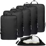 BAGAIL 6 Set Ultralight Compression Packing Cubes Packing Organizer with Shoe Bag for Travel Accessories Luggage Suitcase Backpack(70D,Black)