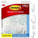 Command Variety Pack, Picture Hanging Strips, Wire Hooks and Wall Hooks, Damage Free Hanging Clear Variety Pack for Up to 19 Items, 1 Kit