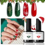 modelones Christmas Gel Nail Polish Set 2 Pcs 15 ML Green Red Glitter Gel Polish Silver Champagne Rose Gold Winter New Year Shades Gel Polish Kit Fall Soak Off Nail Art Manicure Home Gift For Women