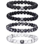 MOROTOLE 4pcs 8MM Beaded Bracelets for Men Natural Lava Stone Bracelet for Men Mens Black Beaded Bracelet Mens Beaded Bracelets