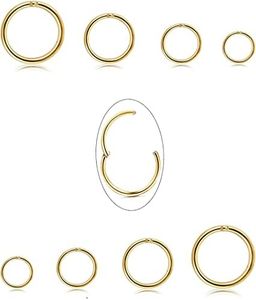 JeryWe 8PCS Anneaux Nez Acier Chirurgical Hinged Clicker Septum Anneaux de Nez Hoop Cartilage Daith Helix Tragus Conch Sleeper Boucles d’Oreilles Corps Piercing 6-12MM 18G or