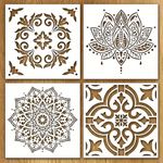 4 Pack (12x12 Inch) Large Reusable Stencils, Mandala Stencil Laser Cut Painting Template for Floor Wall Tile Fabric Furniture, Templates and Stencils for Painting (Mandala Stencils)