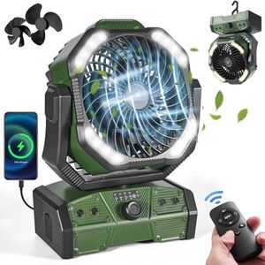 Odoland 40000mAh Camping Fan with LED Light, Battery Operated Oscillating Desk Fan with Remote & Hook, Rechargeable Outdoor Tent Fan with Timer for Hurricane Power Outage Travel Jobsite RV, Green