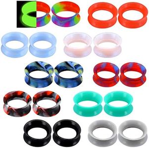 COCHARM 20 PCS Thin Silicone Ear Plugs Tunnels Double Flared Flexible Tunnel Ear Stretching Plug Gauge Body Piercing Jewelry 00G(10MM)