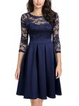 Miusol Women's Vintage Floral Lace 2/3 Sleeve Bridesmaid Party Dress, C-navy Blue, Large