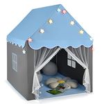 GYMAX Kids Tent, Fairy Play Castle with Washable Mat, Star Lights & Windows, Outdoor Indoor Children Playhouse Tents for Girls Boys Gift (Blue)