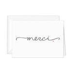 Merci Thank You Note Card Pack / 36 Merci Greeting Cards With White Envelopes / 4 7/8" x 3 1/2" All Occasion Appreciation Blank Cards/Made In Canada