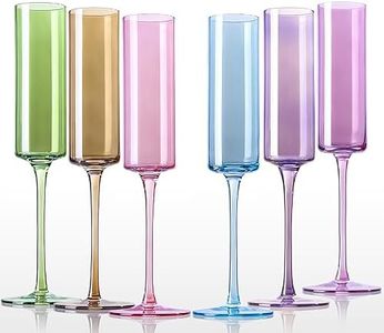 comfit Champagne flutes -Square champagne flutes with multi color Modern Colored Champagne Glasses Set of 6, Lead-free Premium Crystal, Gifts for Weddings, Anniversaries, Christmas, 6.5 oz